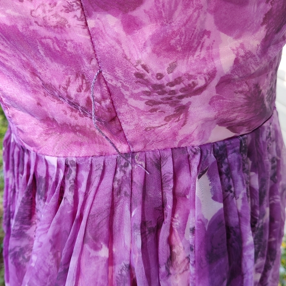 XXS XS 50s 60s Purple Floral Garden Party Dress - Picture 13 of 16